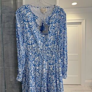 Sail to Sable Blue and White Floral Long Sleeve Dress
